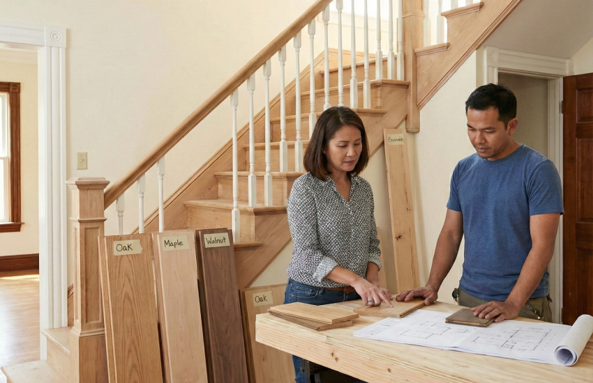 สร้างรูปเสมือนจริงสัดส่วน 1:1 สำหรับประกอบบทความ สุดยอดคู่มือ: การเลือกใช้ไม้บันไดที่ดี ต้องพิจารณาอะไรบ้าง เพื่อความปลอดภัยและความสวยงามที่ยั่งยืน