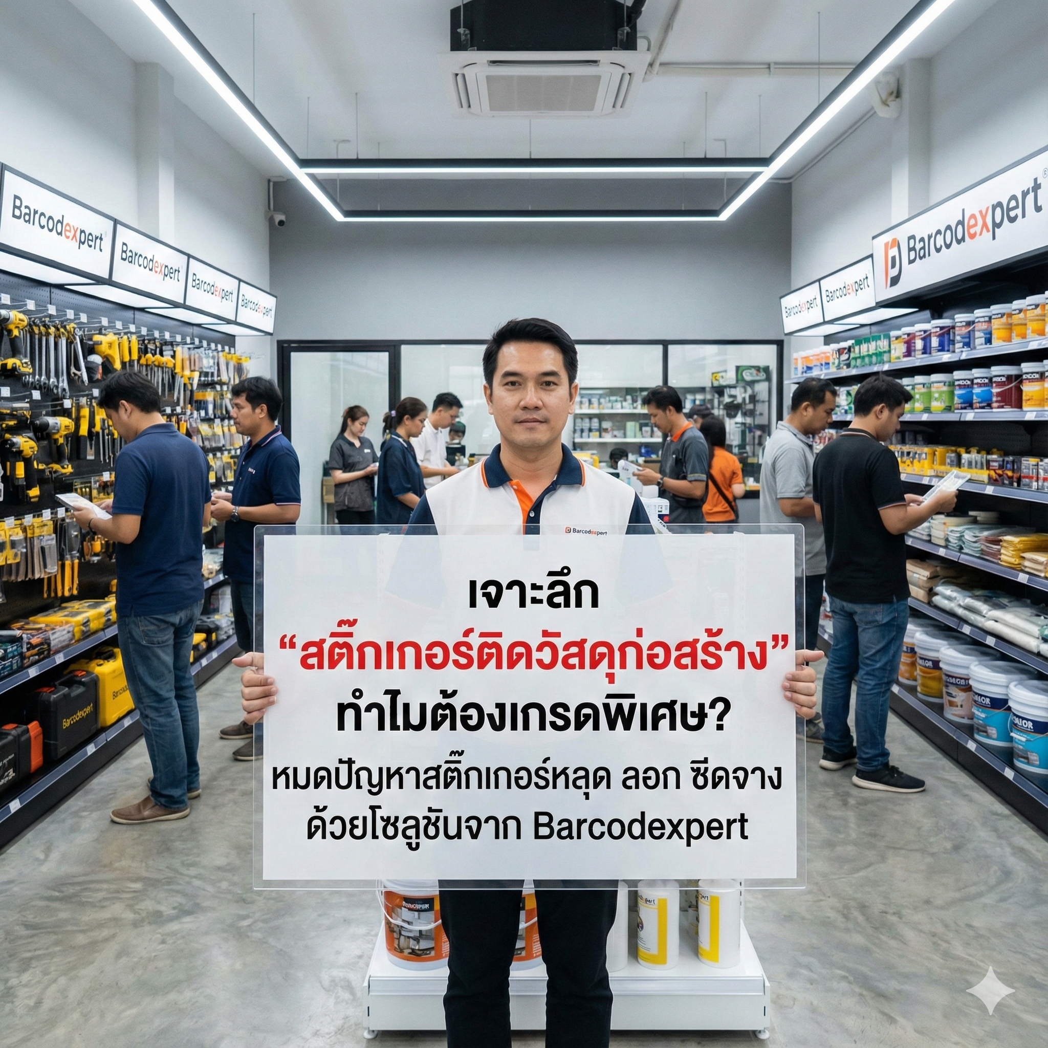 "ติดปุ๊บ หลุดปั๊บ" ปัญหาโลกแตกของร้านวัสดุก่อสร้าง! แก้ได้ด้วยสติ๊กเกอร์สูตรเหนียวพิเศษจาก Barcodexpert